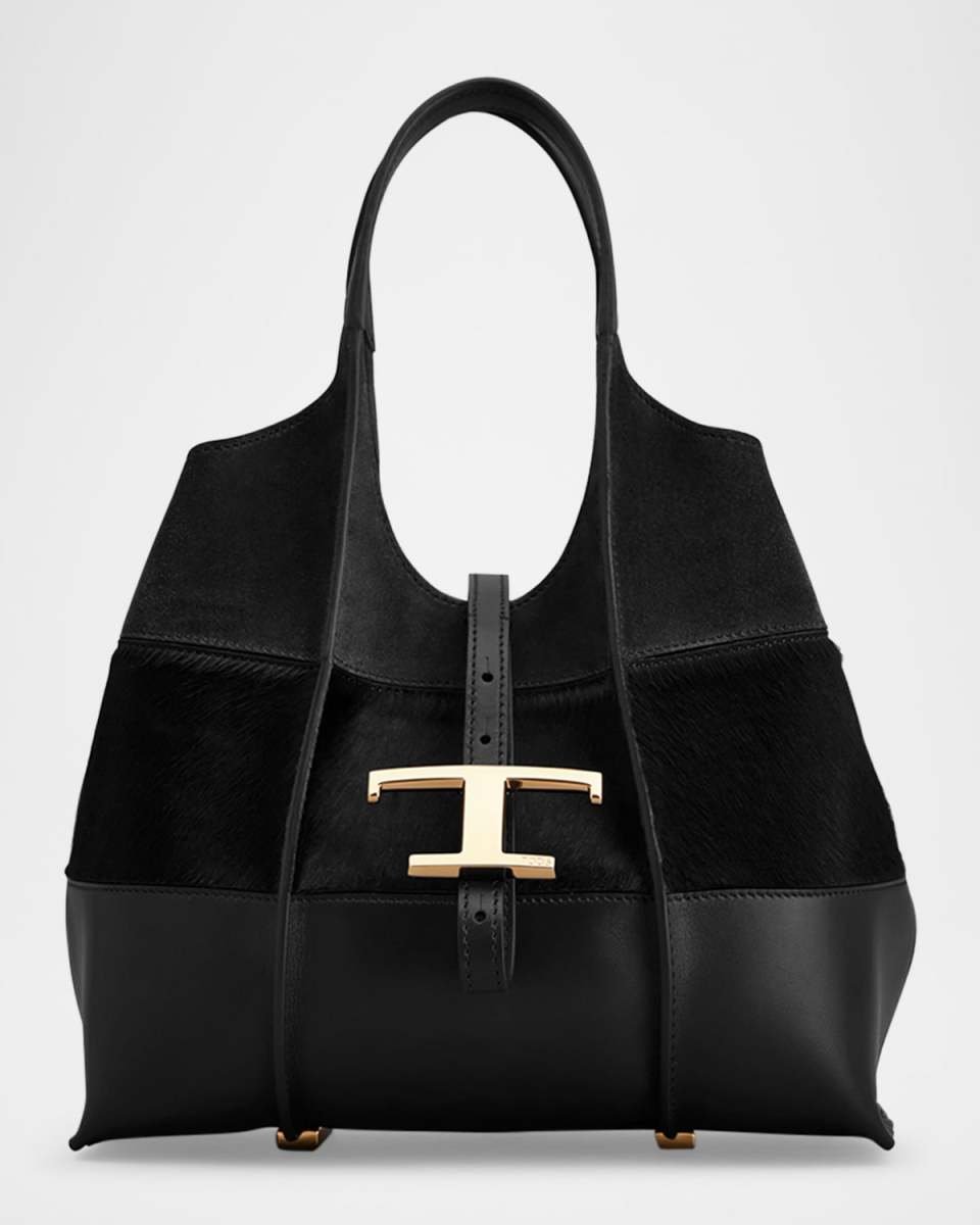 Leather & Calf Hair Shopper Tote Bag